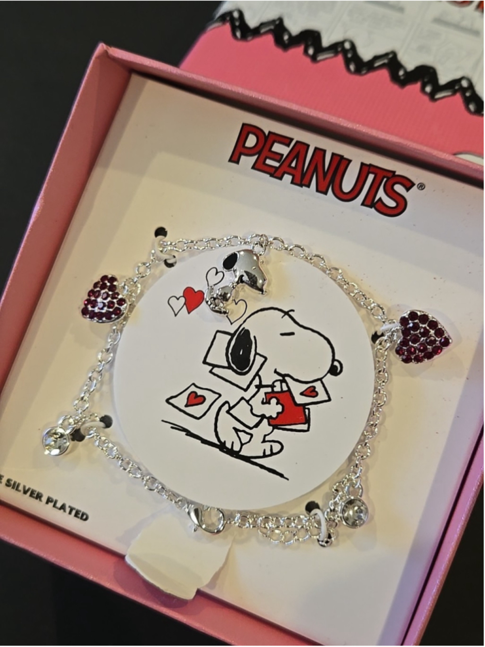 LA Rocks Peanuts Snoopy Heart Charm Bracelet Fine Silver Plated Box Jewelry(D-22 - Picture 2 of 4
